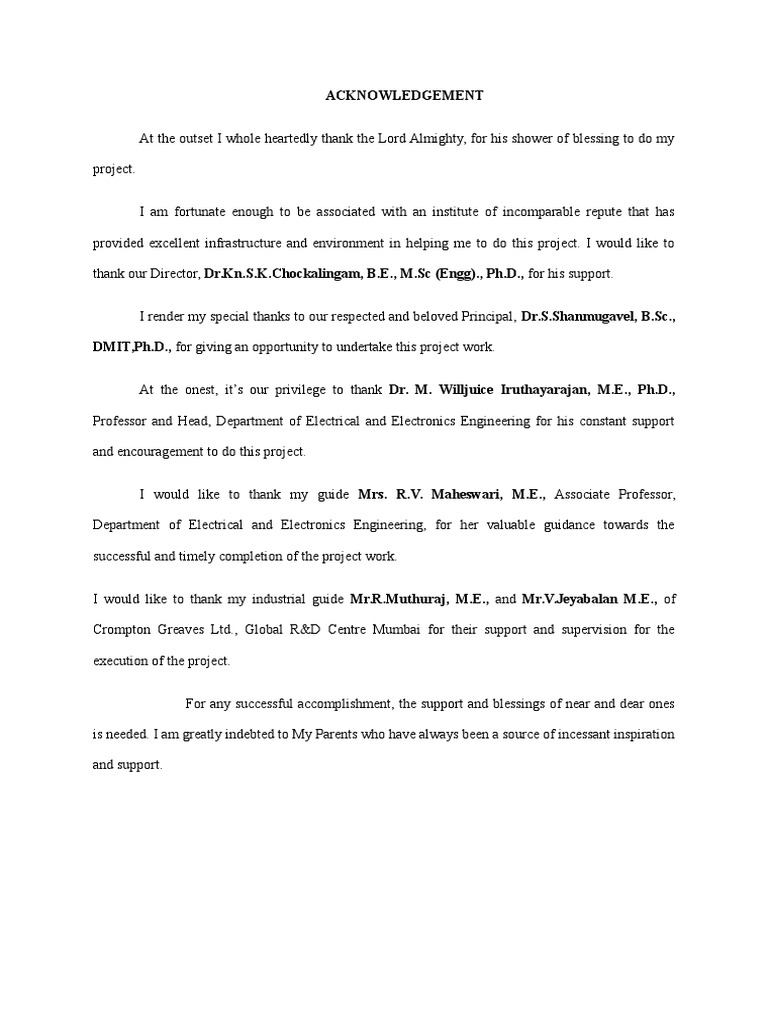 Project Acknowledgements and Thanks | PDF | Science & Mathematics