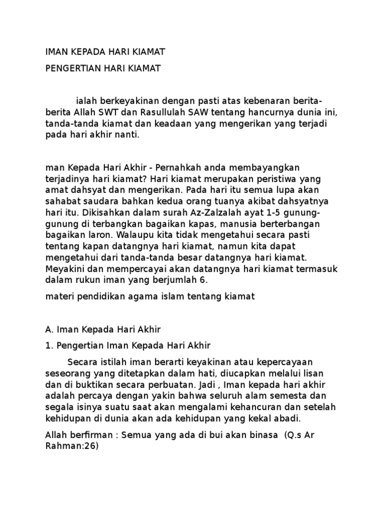 Iman Kepada Hari Kiamat