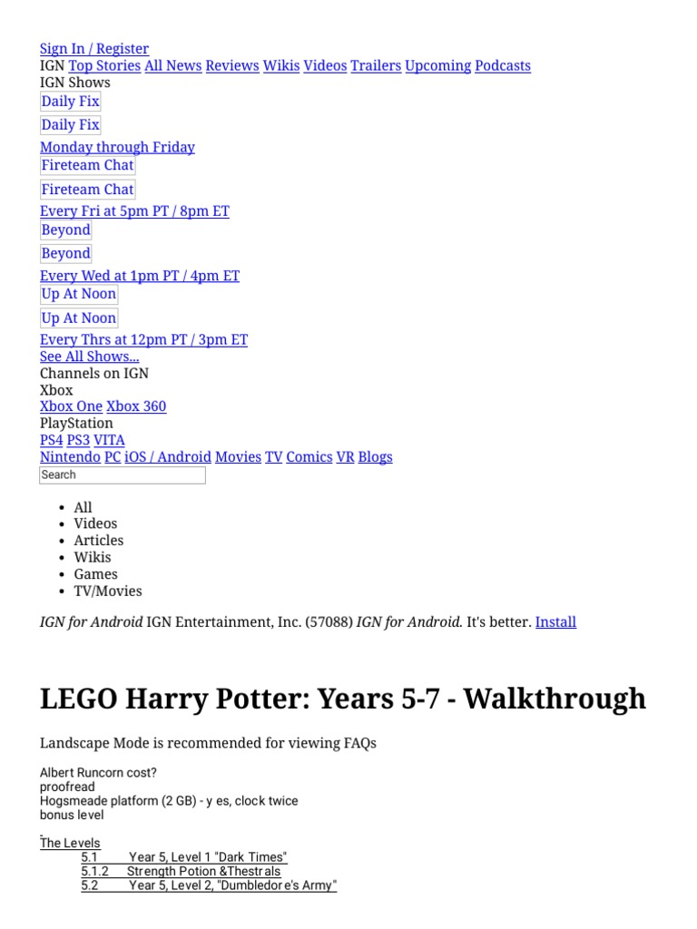 LEGO Harry Potter: Years 5-7 - Walkthrough | PDF | Xbox 360 | Contemporary  Fantasy Novels