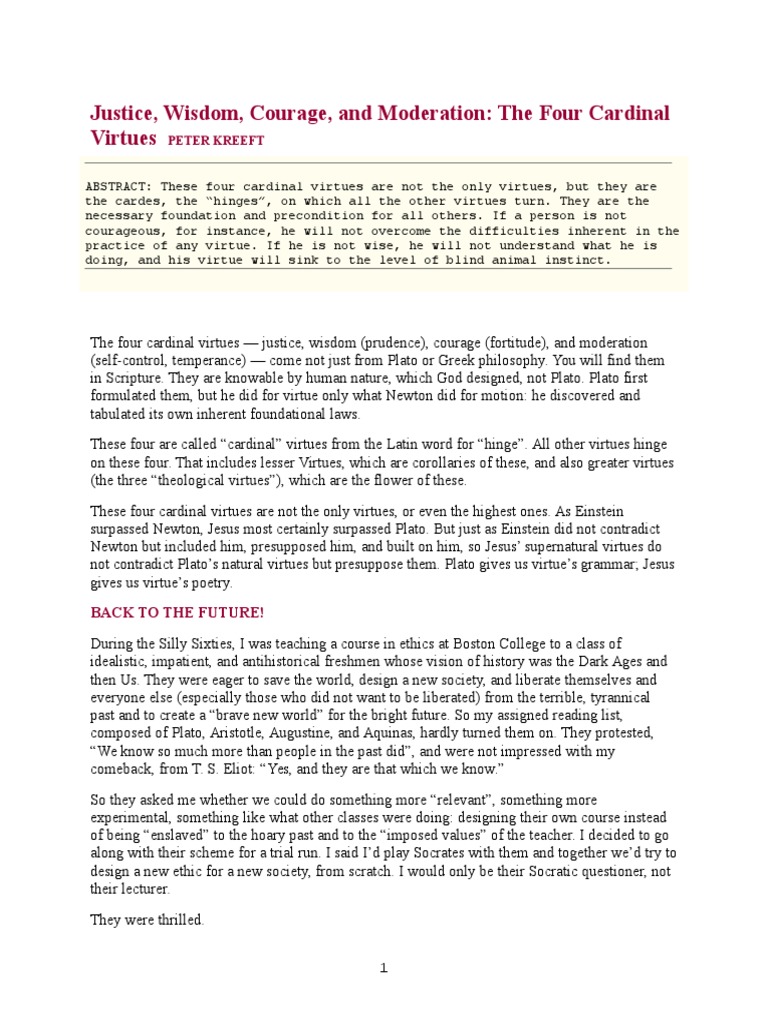 Plato's Four Cardinal Virtues Explained | PDF | Courage | Id