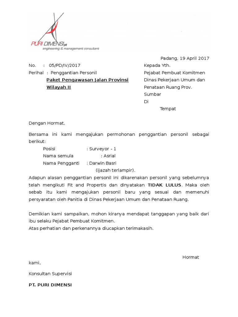 Surat Penggantian Personil  PDF