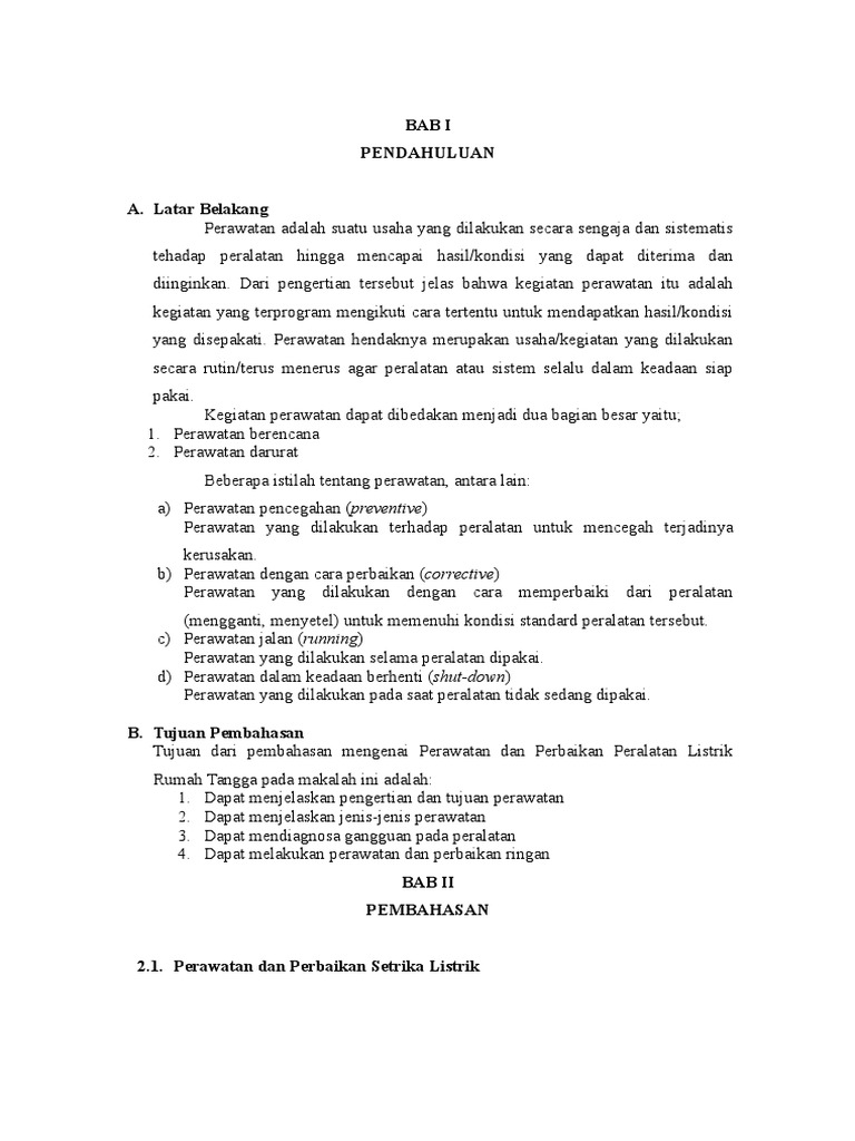 Makalah Perawatan Dan Perbaikan Peralatan Rumah Tangga