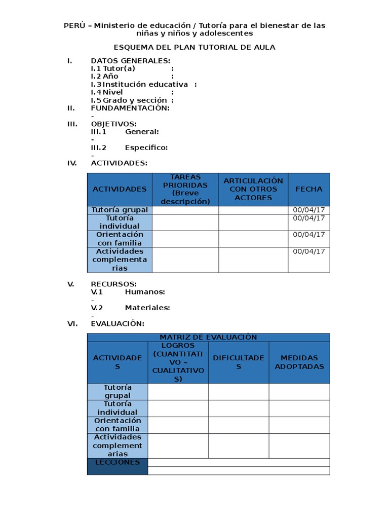 Esquema Del Plan Tutorial de Aula | PDF
