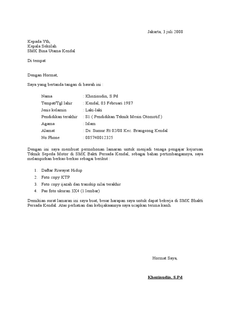 Contoh Lamaran Kerja Umum PDF