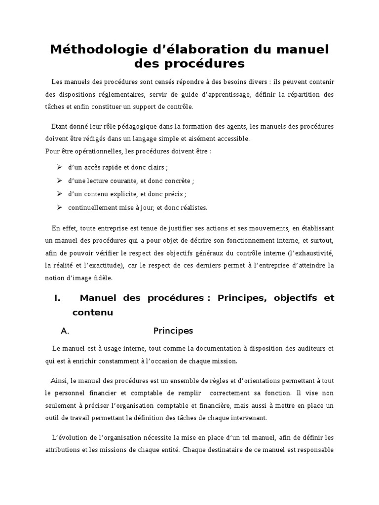 élaboration d'un manuel de procédure