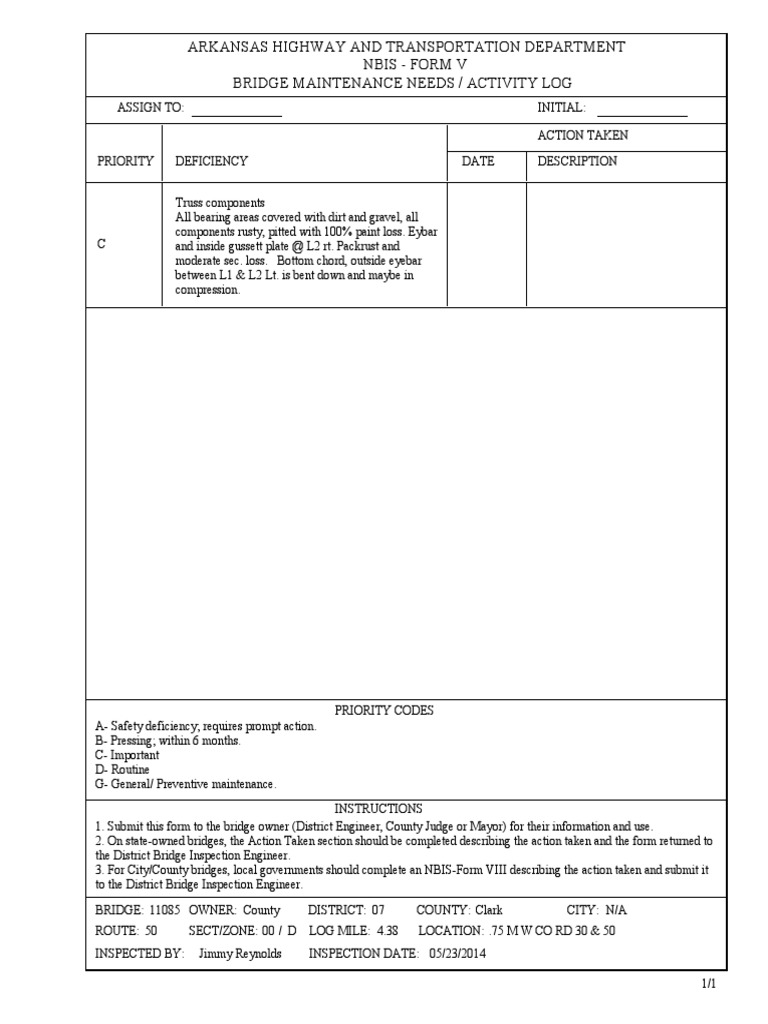 Bridge Maintenance Activity Log | PDF