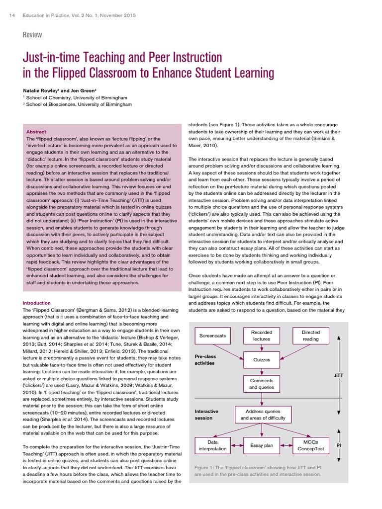 Just-In-Time Teaching and Peer Instruction in The Flipped Classroom To ...