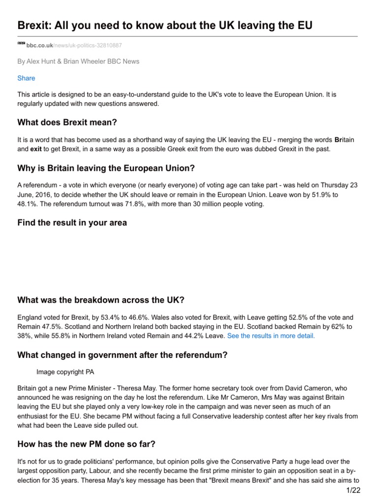 BBC - co.Uk-Brexit All You Need To Know About The UK Leaving The EU ...