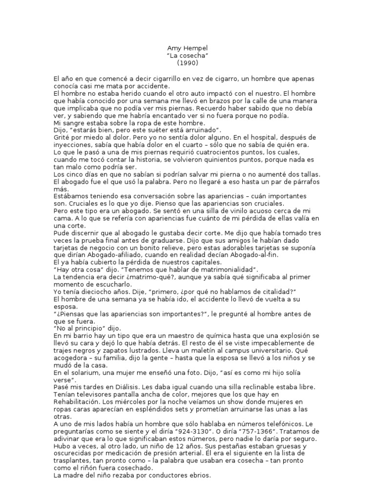 Amy Hempel La Cosecha PDF Ropa Ocio