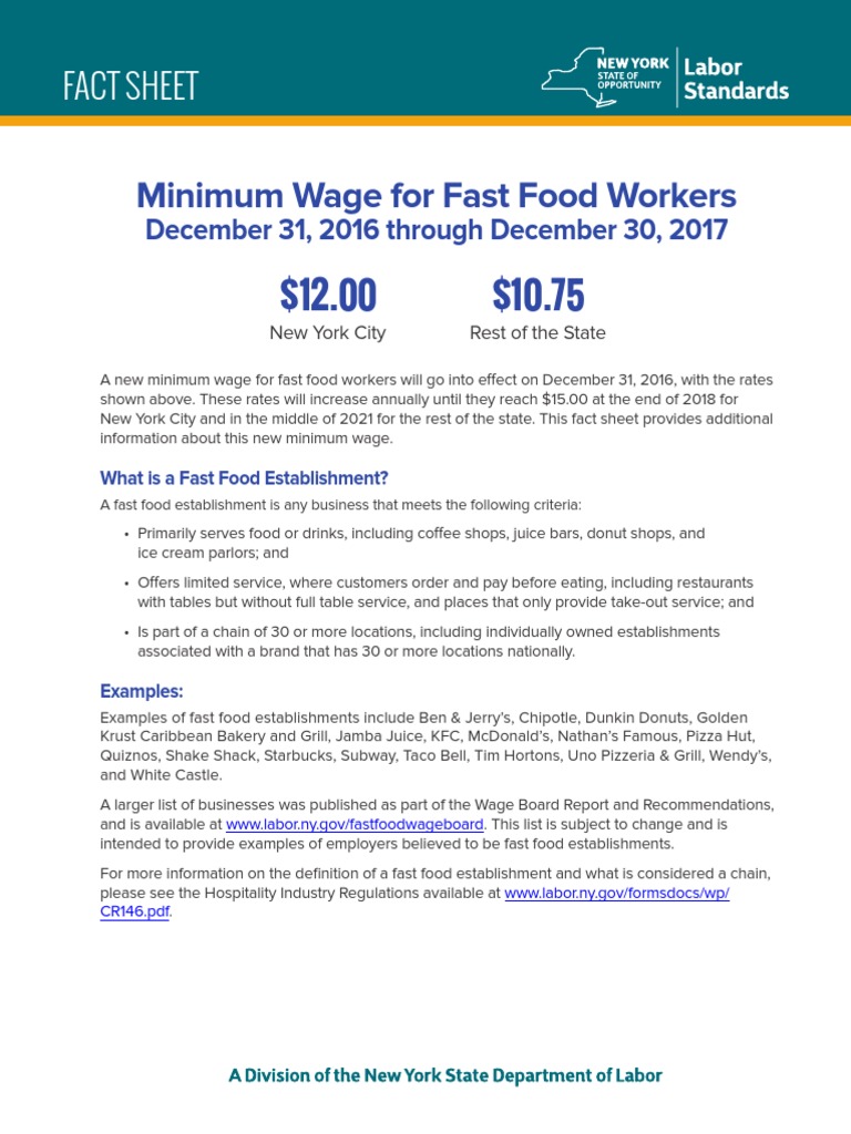 NYC Minimum Wage PDF Fast Food Minimum Wage
