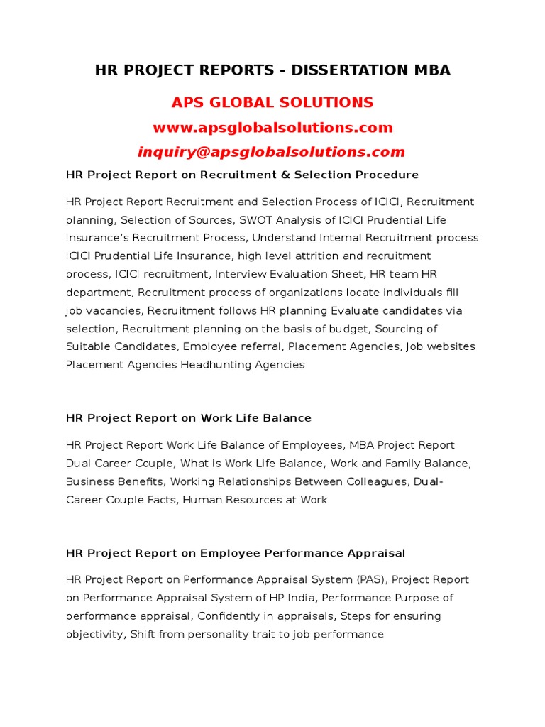 HR Project Reports - Dissertation Mba: Aps Global Solutions | PDF