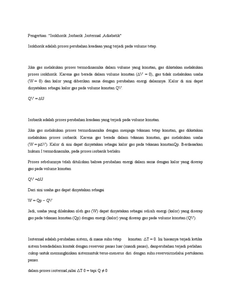 Pengertian Isokhorik dll