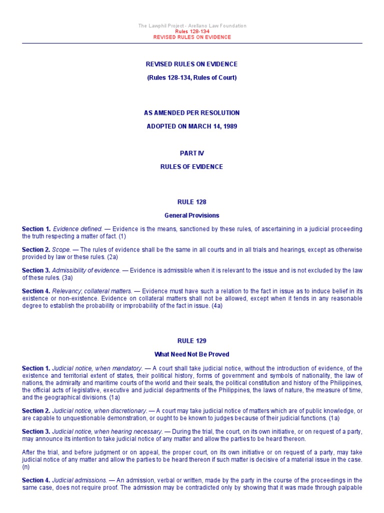 Rules of Court Evidence (128 134) Witness Impeachment Evidence