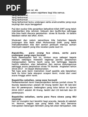 Sambutan Kepala Sekolah Pd Perpisahan Tk