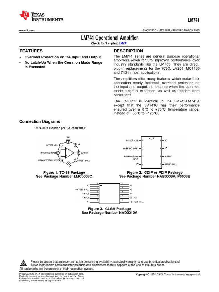lm741 PDF | PDF | Operational Amplifier | Electronics