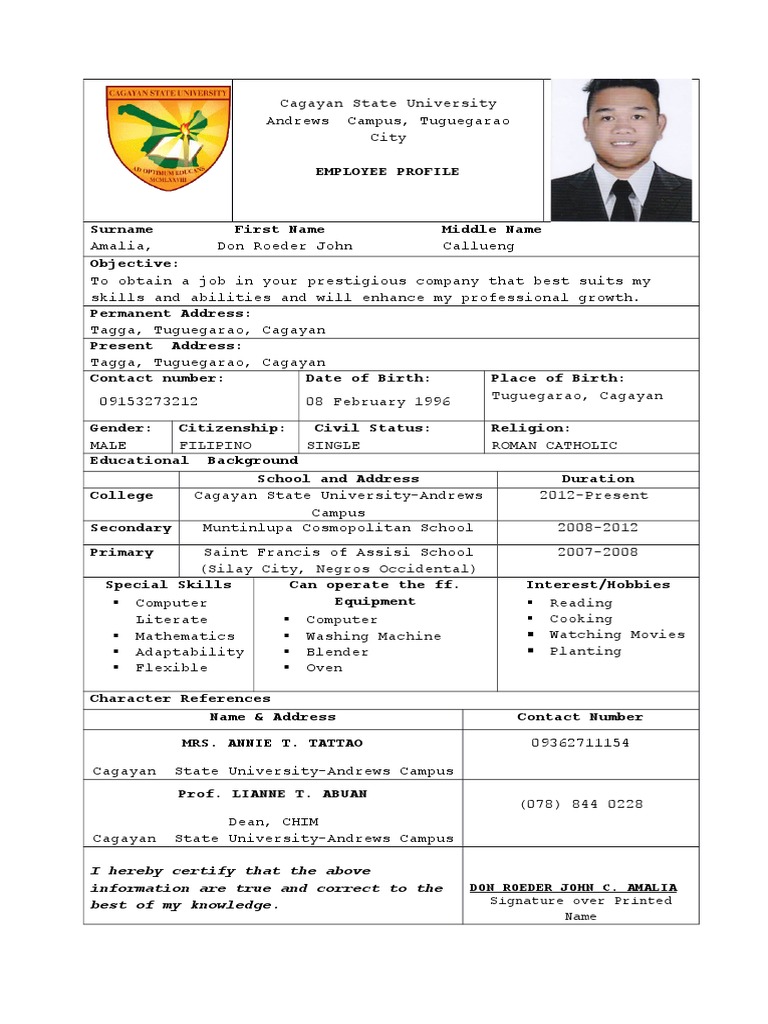 Employee Profile Certification | PDF