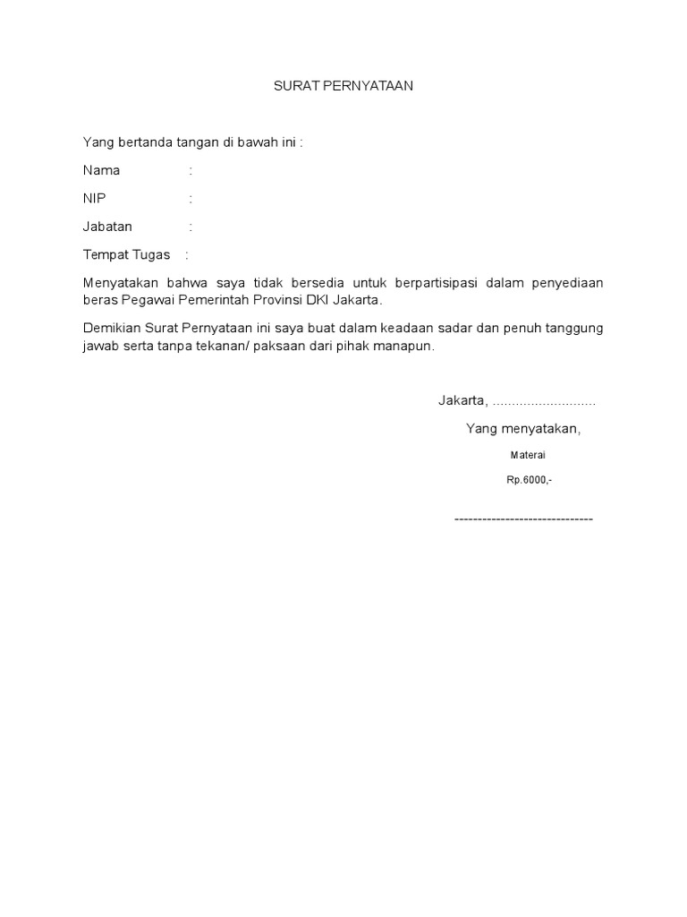 Surat Pernyataan Beras | PDF