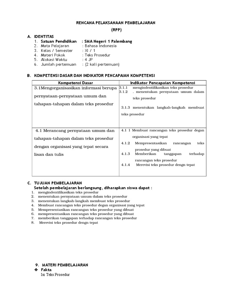 Contoh Rpp Bahasa Indonesia Pdf