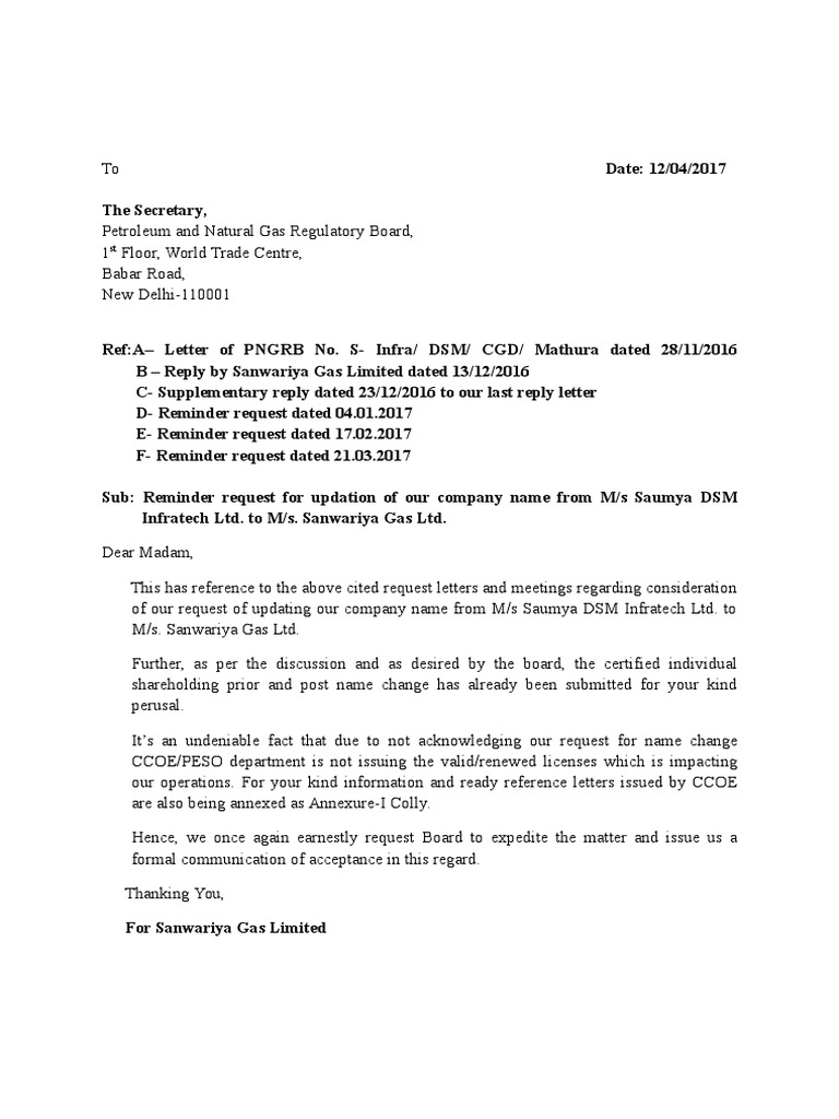 Name Change Request for Sanwariya Gas | PDF