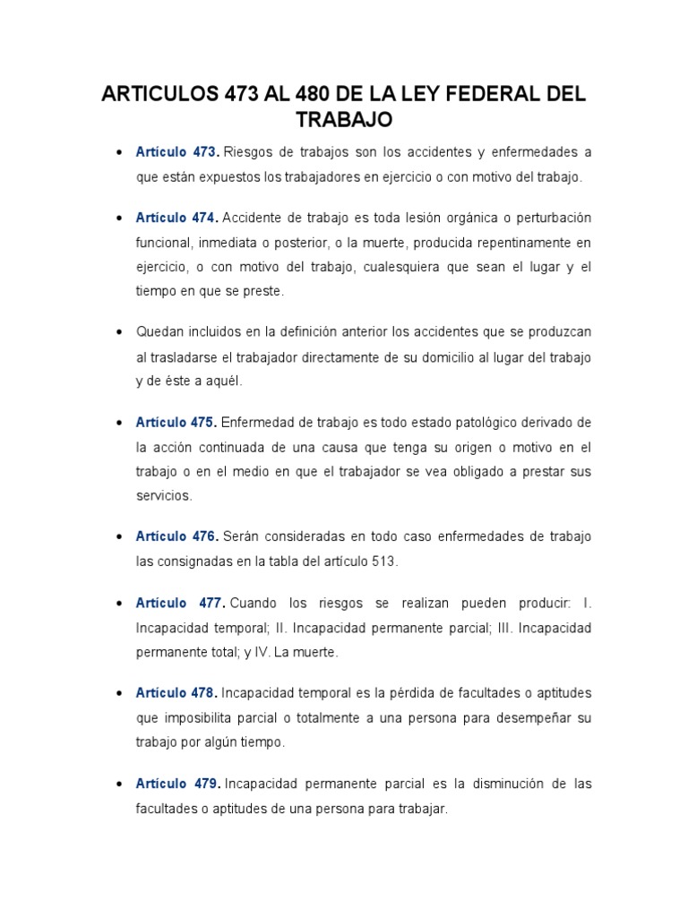 Articulos 473 Al 480 de La Ley Federal Del Trabajo PDF Referencia