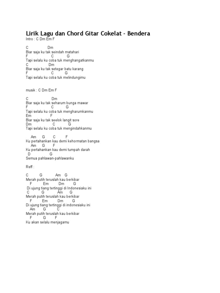 Lirik Lagu Dan Chord Gitar Cokelat Bendera | PDF