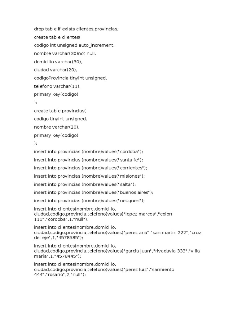 Drop Table If Exists Clientes PDF Gestión de datos Software de