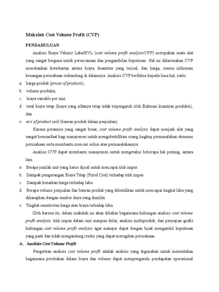 Makalah Cost Volume Profit