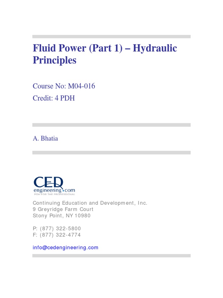 Hydraulic Principles PDF PDF Density Pressure