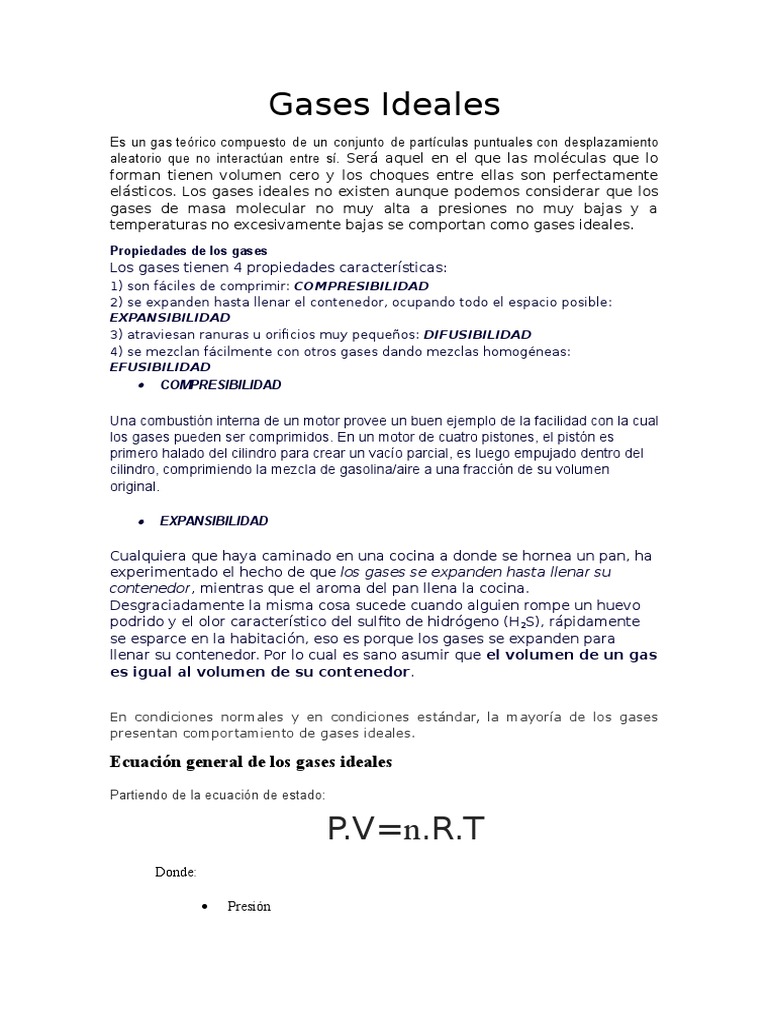 Propiedades y Leyes de Gases Ideales | PDF | Gases | Mole (Unidad)