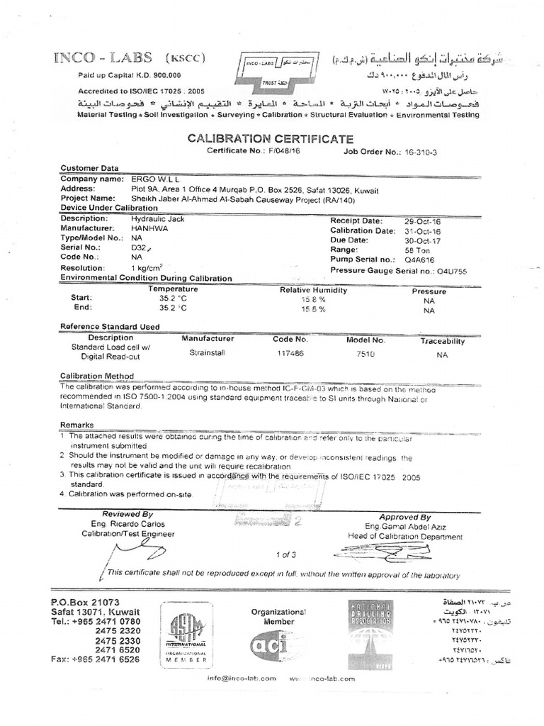 Hydraulic Jack Calibration Certificate 1 PDF