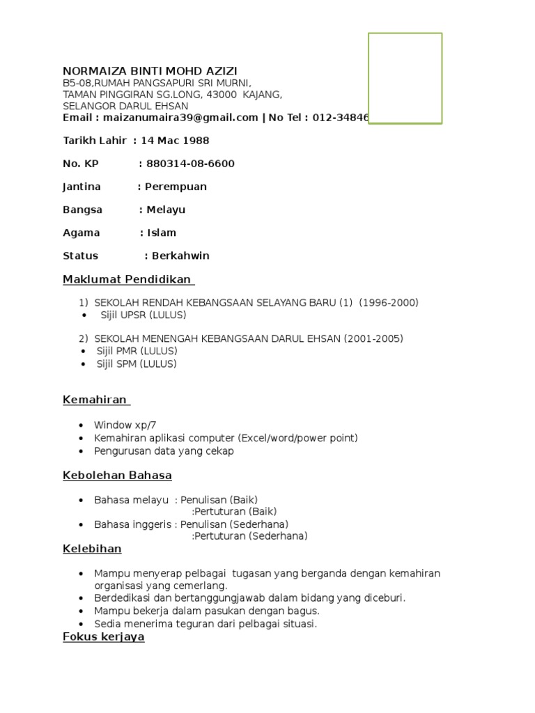 Contoh Resume Kerani Maiza Mardi Pdf