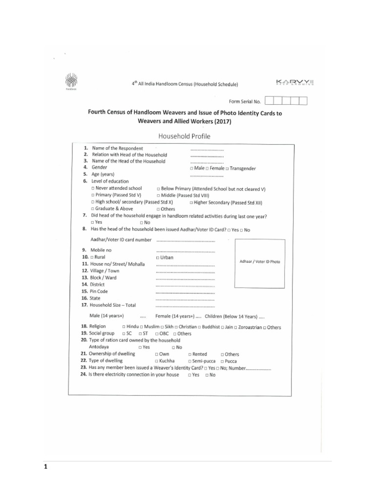 Handloom Census 2017 - Questionnaire | PDF | Statistical Data Sets | Census