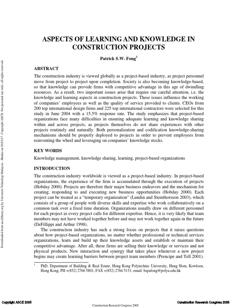 Aspects of Learning and Knowledge in Construction Projects | PDF ...