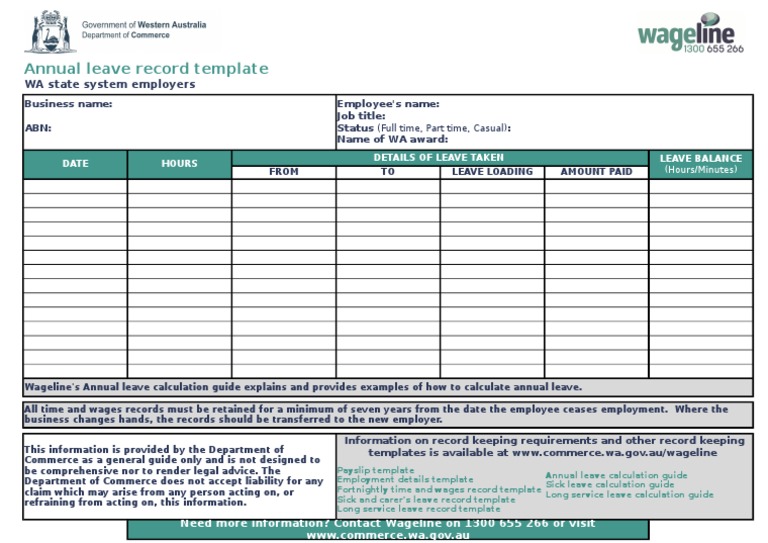 Annual Leave Record Template Wa State System Employers Annual Leave Employment