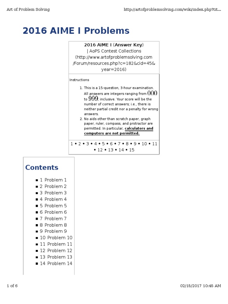 Aime I 2016 | PDF | Triangle | Euclidean Geometry