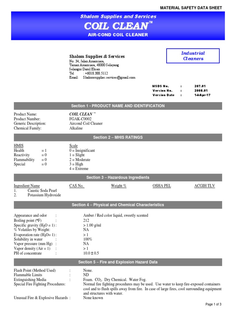 CHEMICAL COIL CLEAN MSDS.pdf Water Chemical Substances