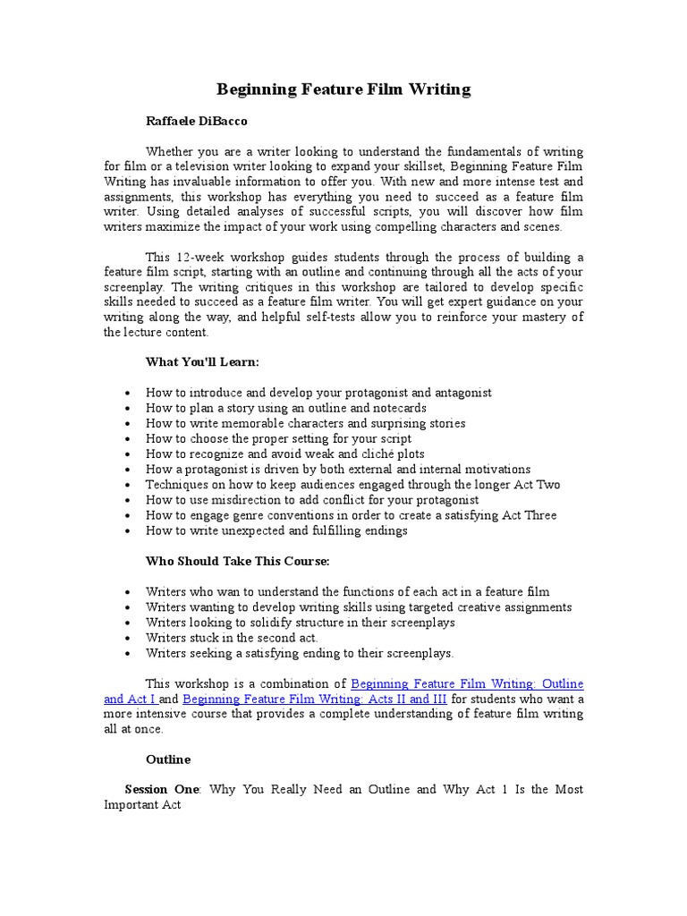 Feature Film Writing Workshop Guide | PDF | Plot (Narrative) | Screenplay