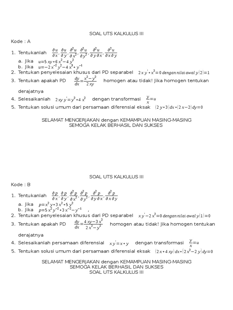 Soal UTS Kalkulus III Lengkap | PDF