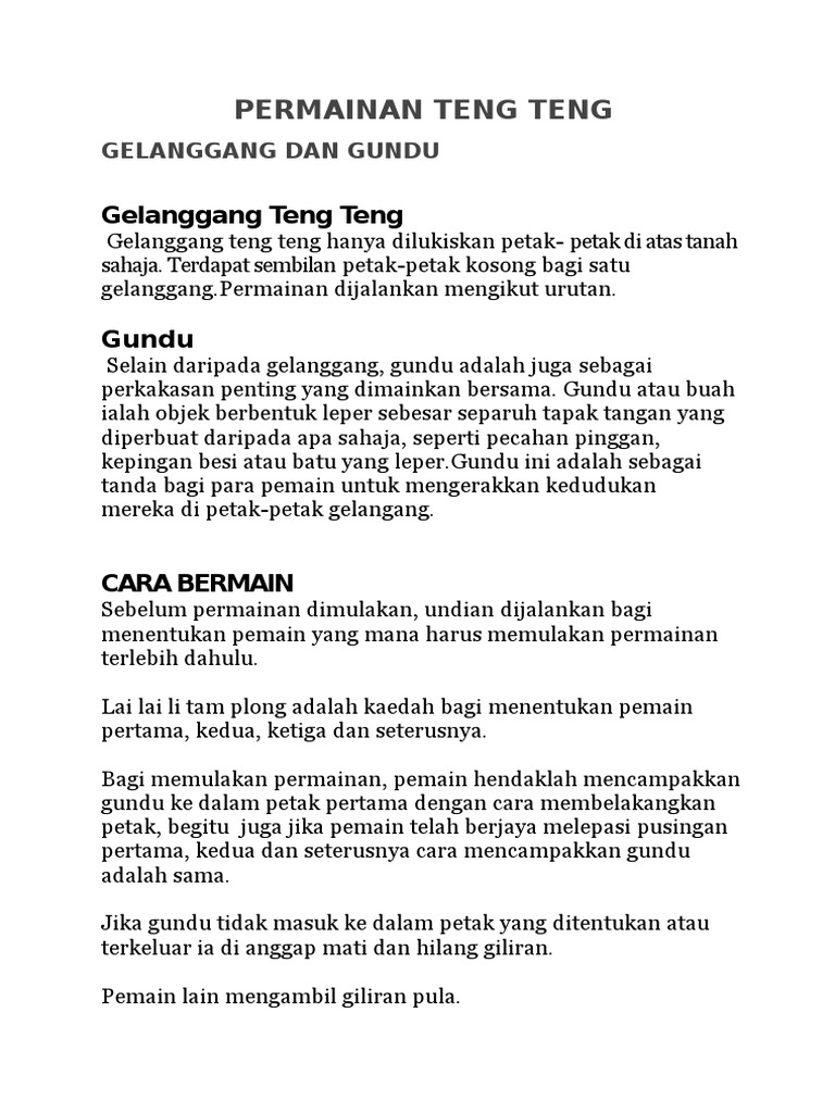 Cara Bermain Permainan Teng Teng | PDF