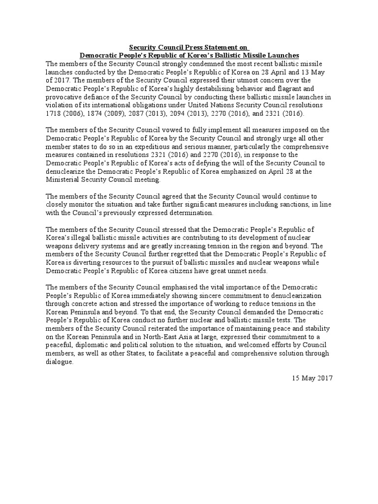 Security Council Condemns DPRK Missile Launches | PDF | United Nations ...