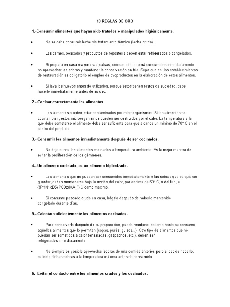 10 Reglas de Oro para la Seguridad Alimentaria | PDF | Huevo como ...