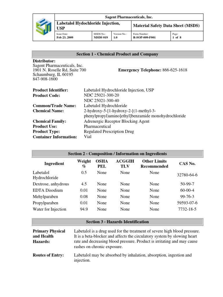 Labetalol MSDS PDF Occupational Safety And Health Safety