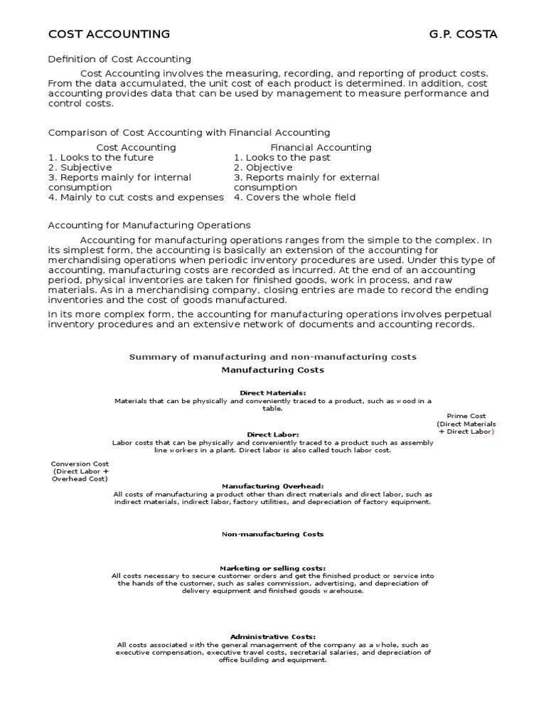 Cost Accounting Refresher PDF Cost Of Goods Sold Inventory
