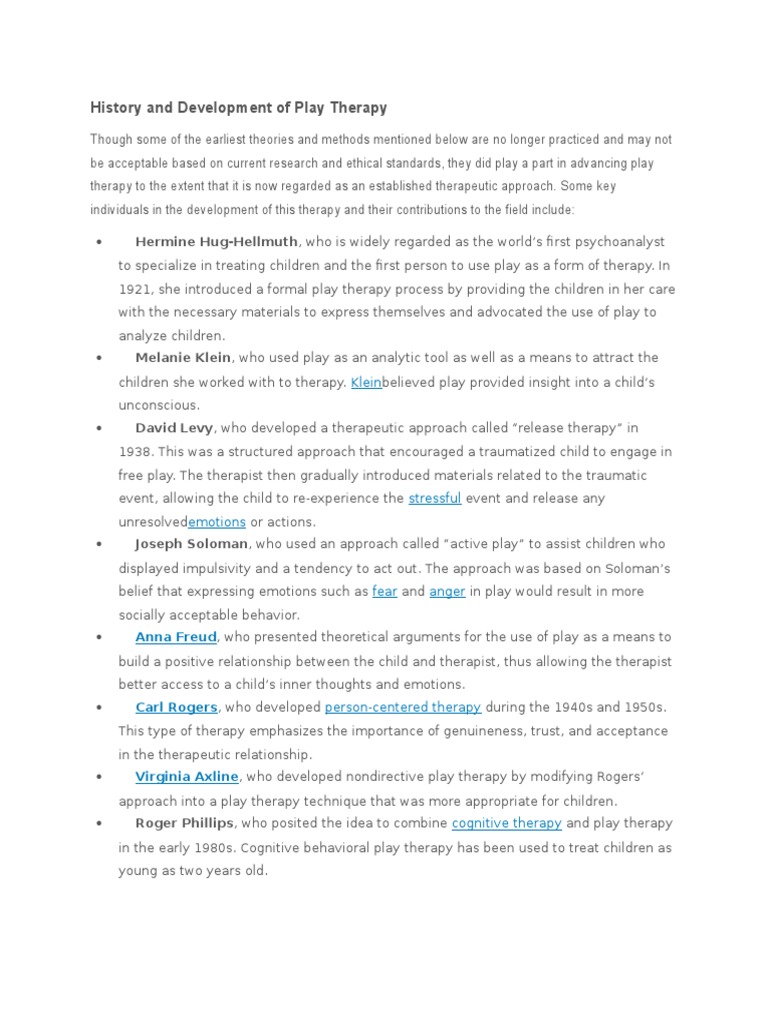 History and Development of Play Therapy Play Therapy Psychotherapy