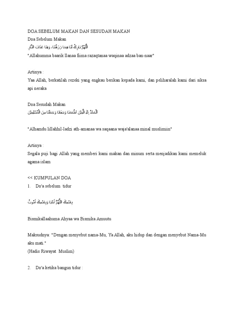 Doa Sebelum Makan Dan Sesudah Makan Doc