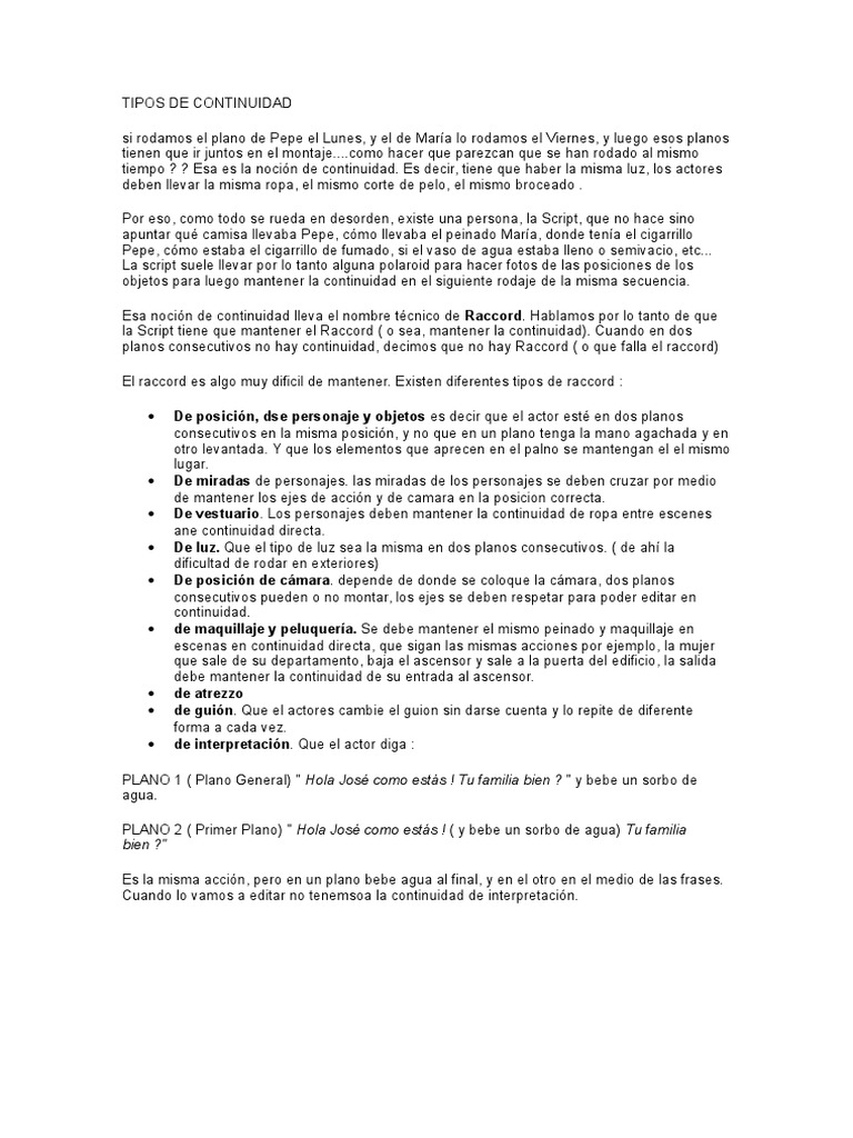 Tipos de Raccord O CONTINUIDAD