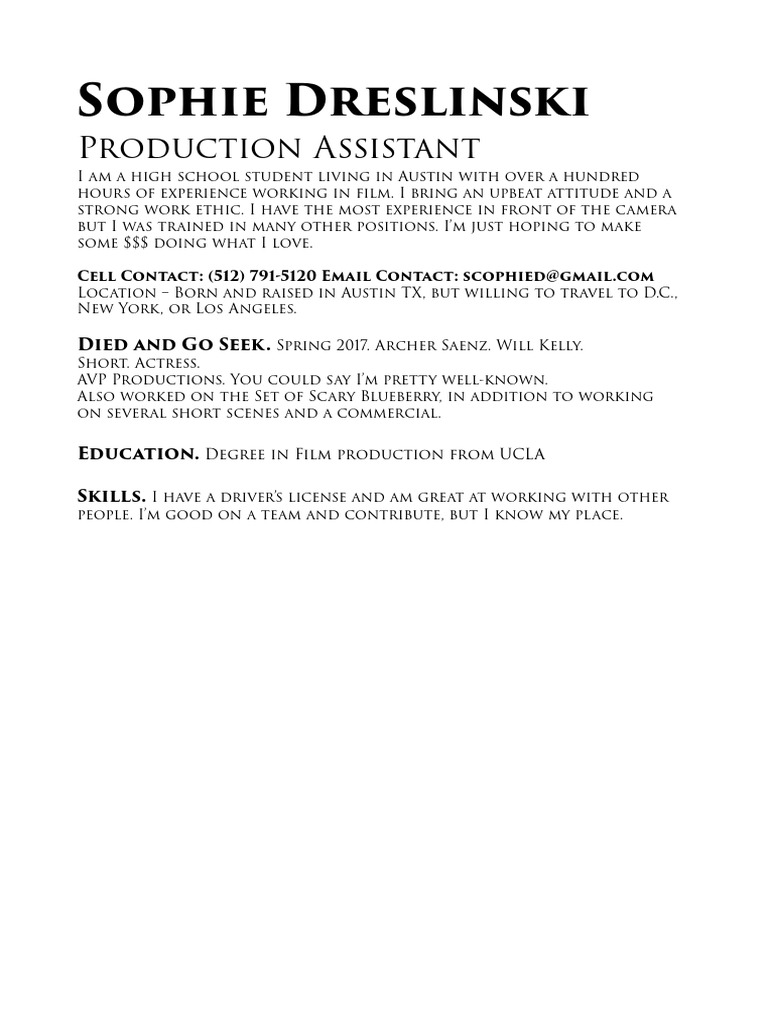 This Is A Resume Template For Filmmakers - 1685828188