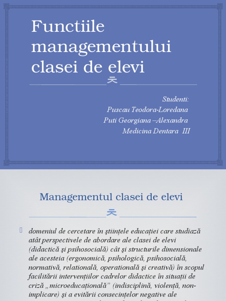 Functiile Managementului Clasei de Elevi | PDF