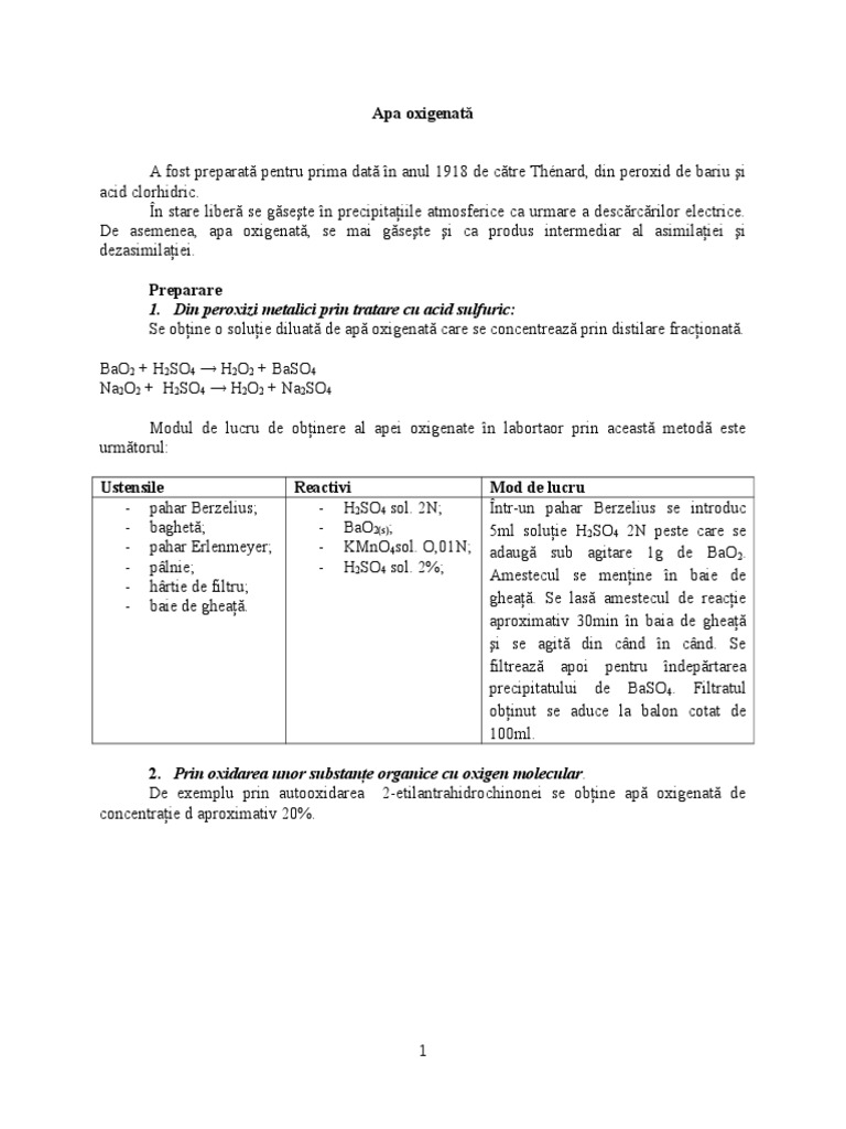 Apa Oxigenată | PDF