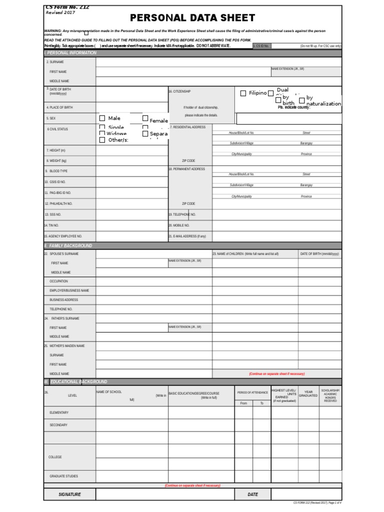 Personal Data Sheet (PDS) Guide | PDF